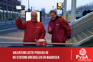 Valentijns actie PvdA bij de NS stations Breukelen en Maarssen